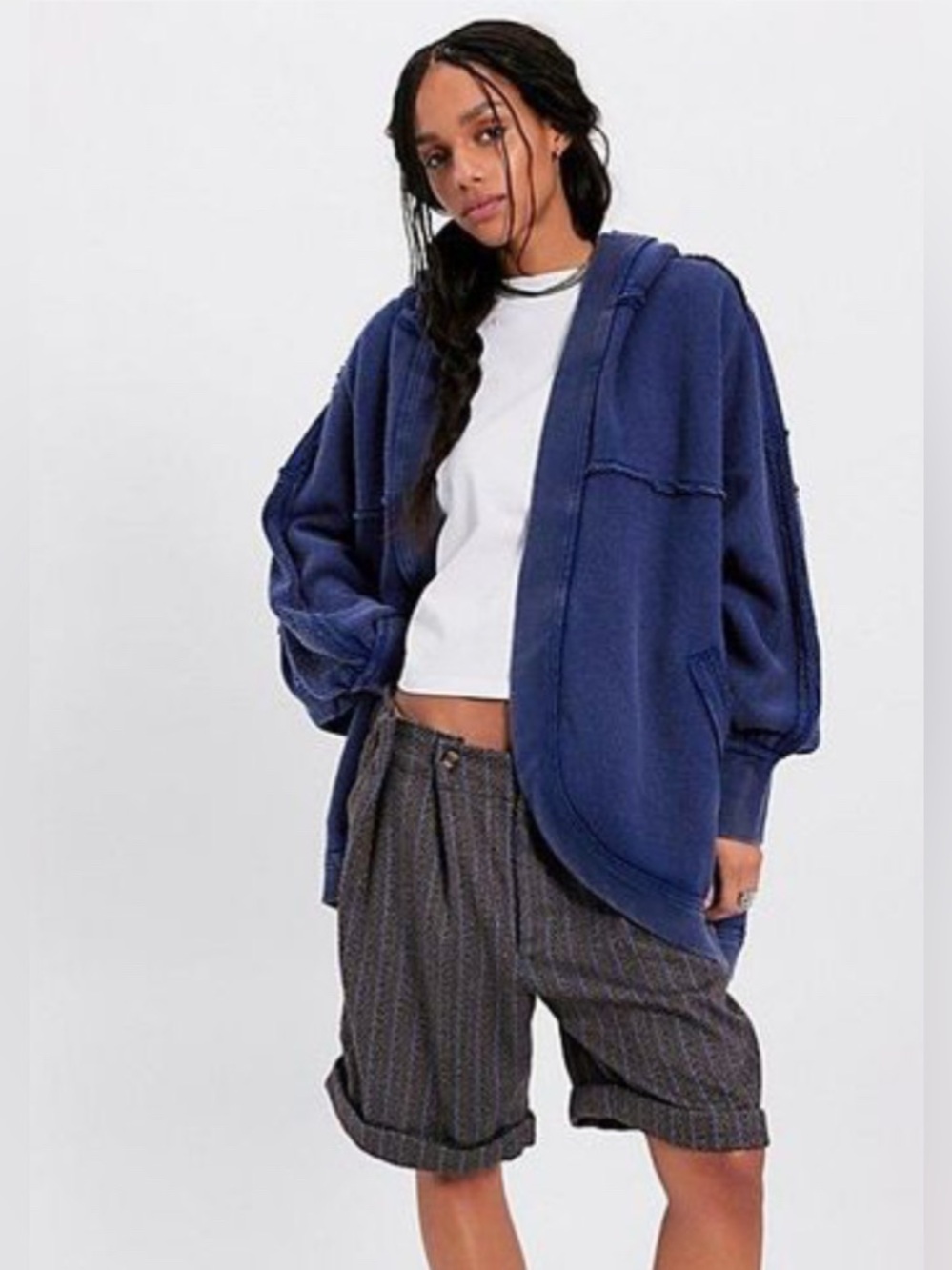 Free People Forever Yours Cardigan Hoodie NWT Oceana Navy Blue